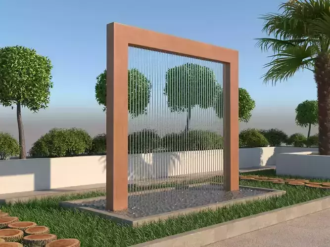 Rain Shower Fountain In Site Garden Design With Plants 3D model