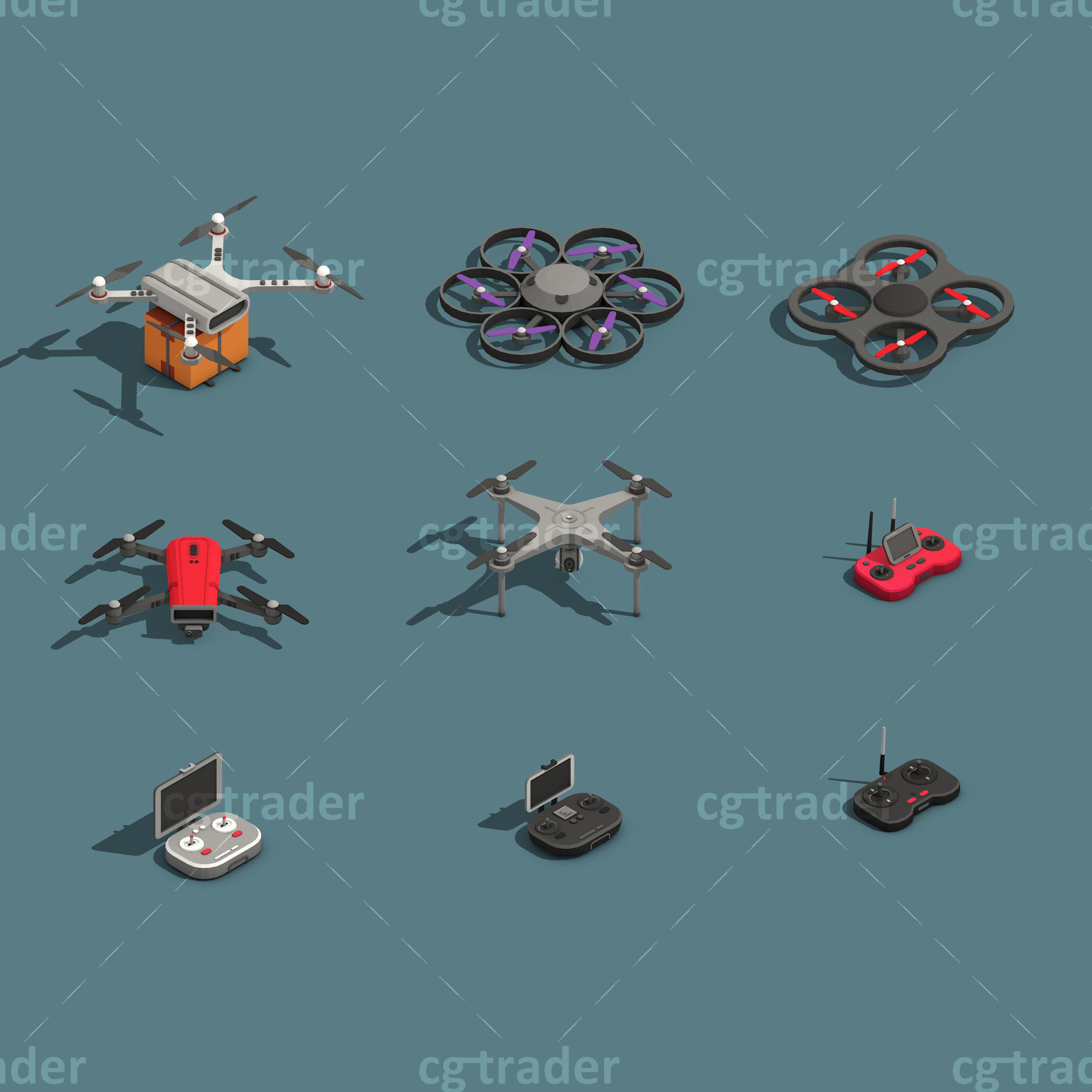 Low Poly Drone Isometric Icon Pack 01 Low-poly 3D model_2