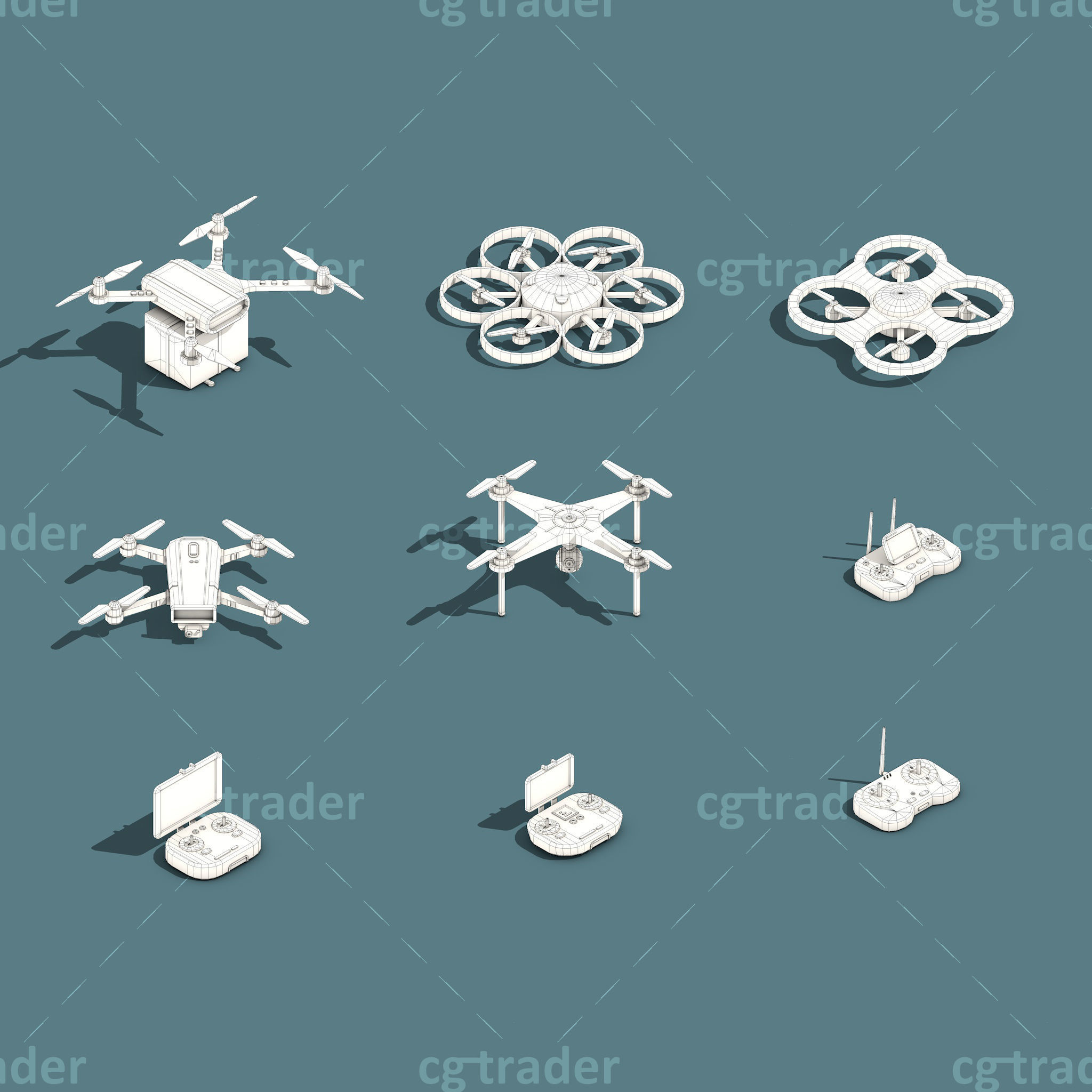 Low Poly Drone Isometric Icon Pack 01 Low-poly 3D model_3