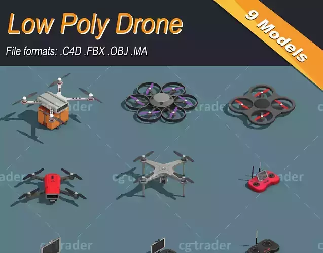 Low Poly Drone Isometric Icon Pack 01