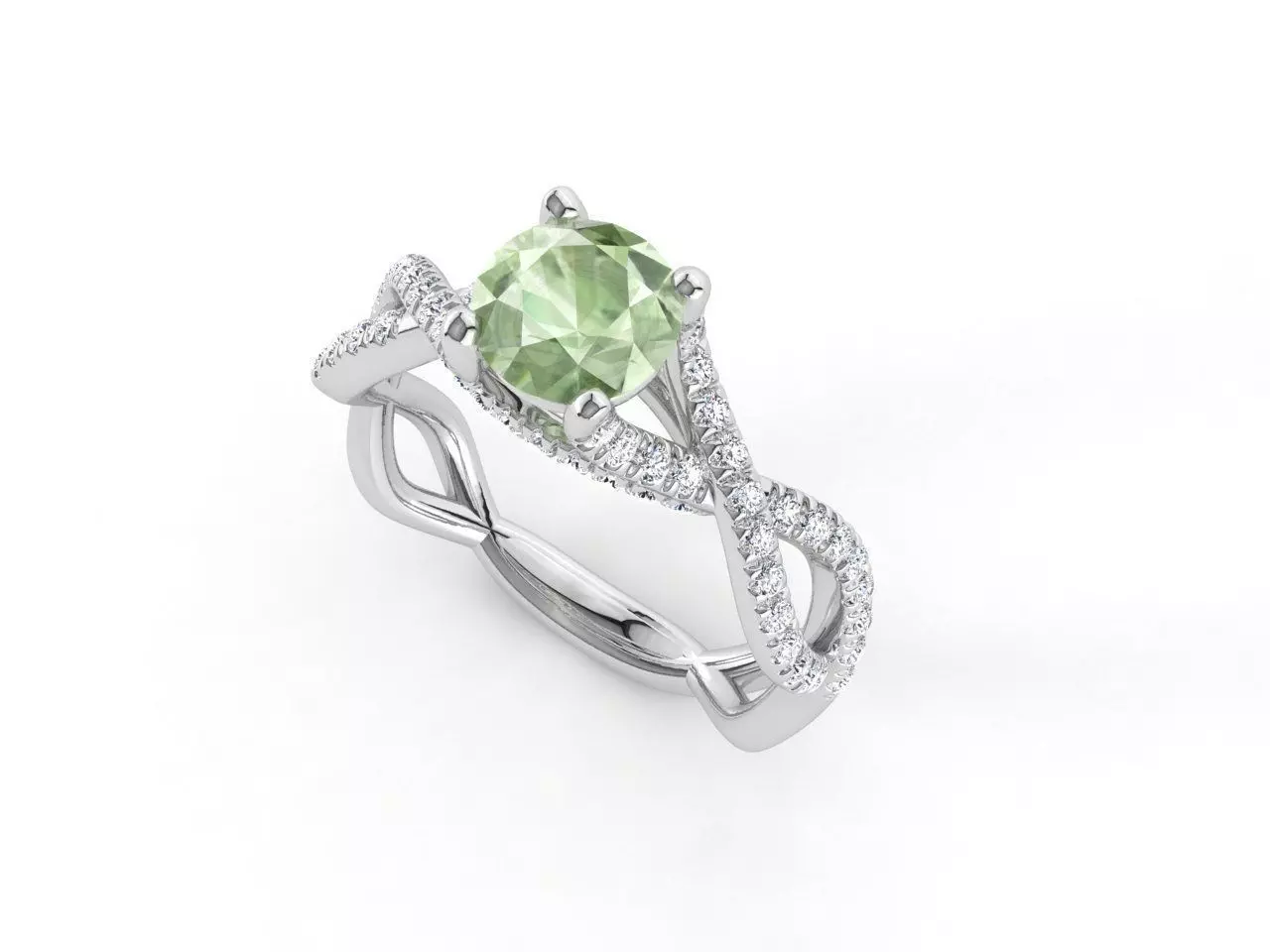 DI020 peridot and diamond engagement ring 3D print model_0