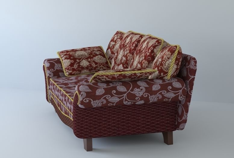 Low poly fabric sofa in a slightly primitive style Low-poly 3D model_7