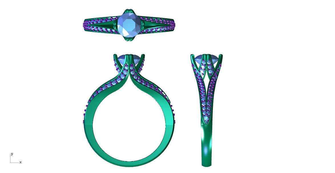 DI019 diamond engagement ring gold 3D print model_3