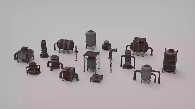 Rooftop pack - 17 Pieces Low-poly 3D model