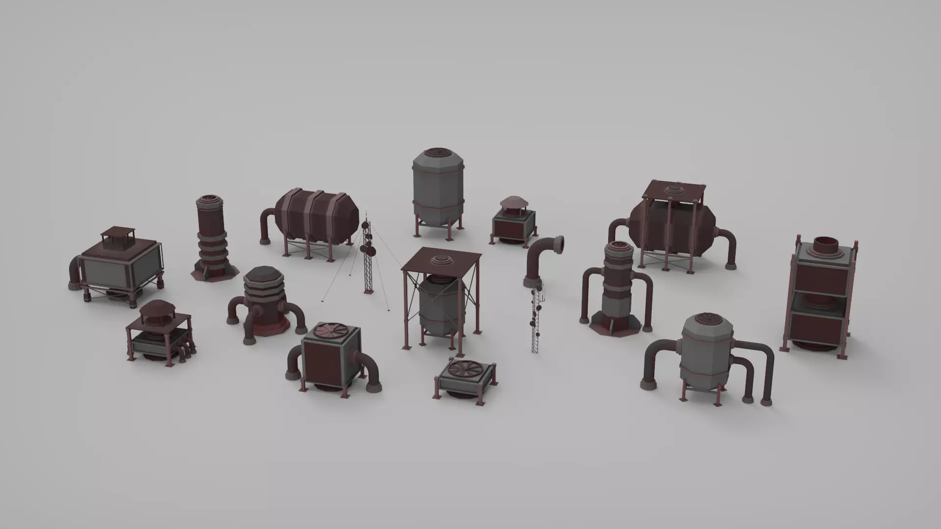 Rooftop pack - 17 Pieces Low-poly 3D model_0