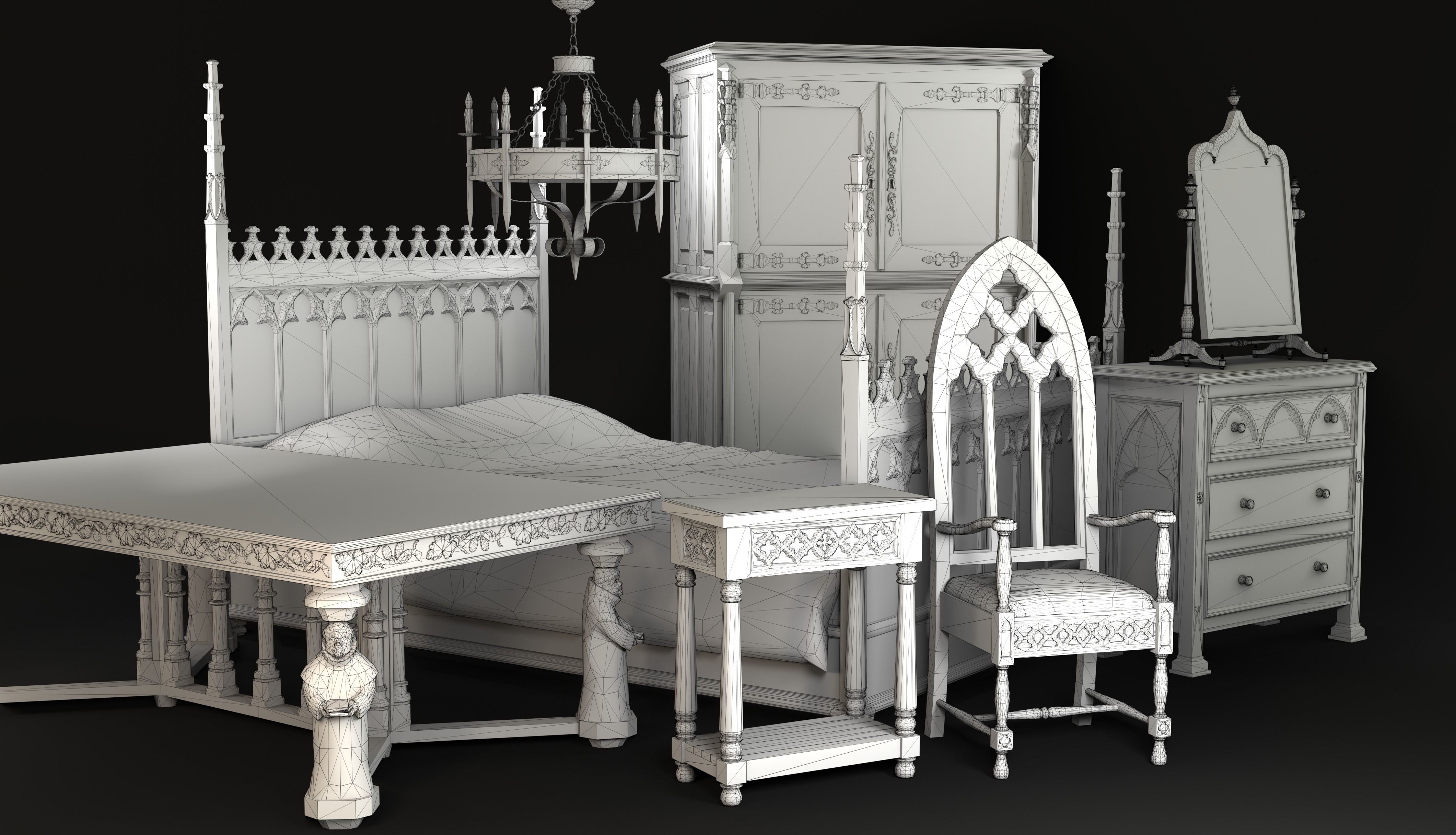 Gothic Furniture Collection Low-poly 3D model_26