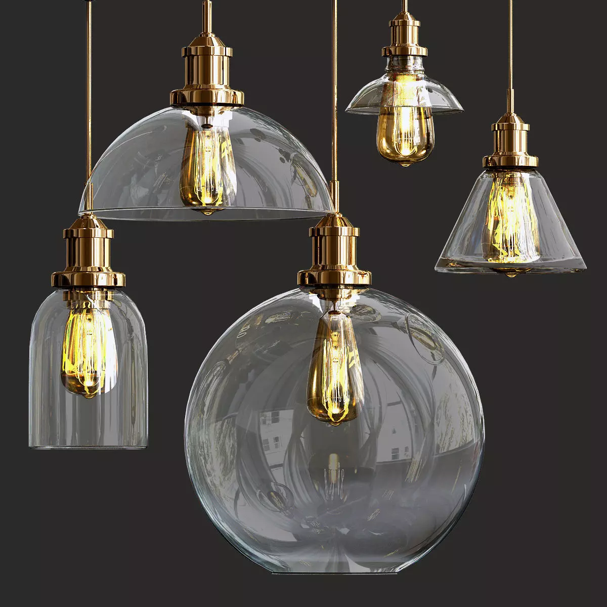 Glass Bulb Cluster Pendant Light 3D model_0
