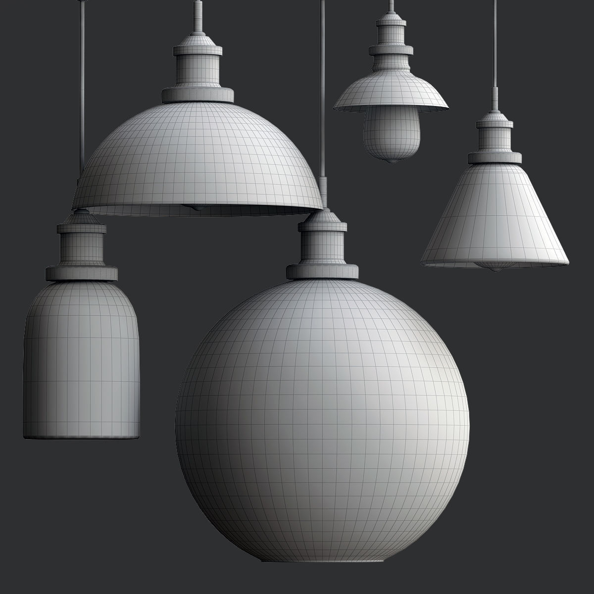 Glass Bulb Cluster Pendant Light 3D model_1
