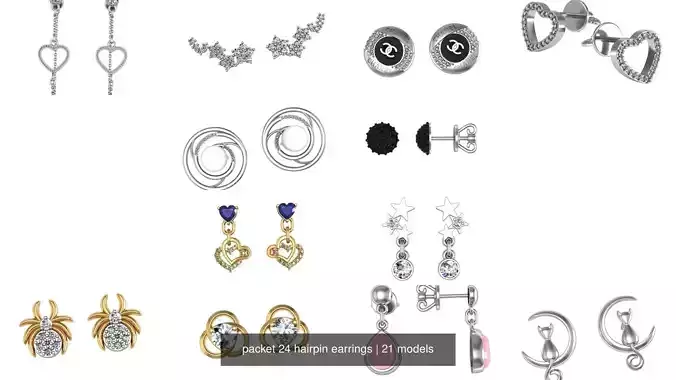 packet 24 hairpin earrings 3D Model Collection