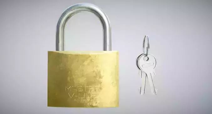Padlock golden and key