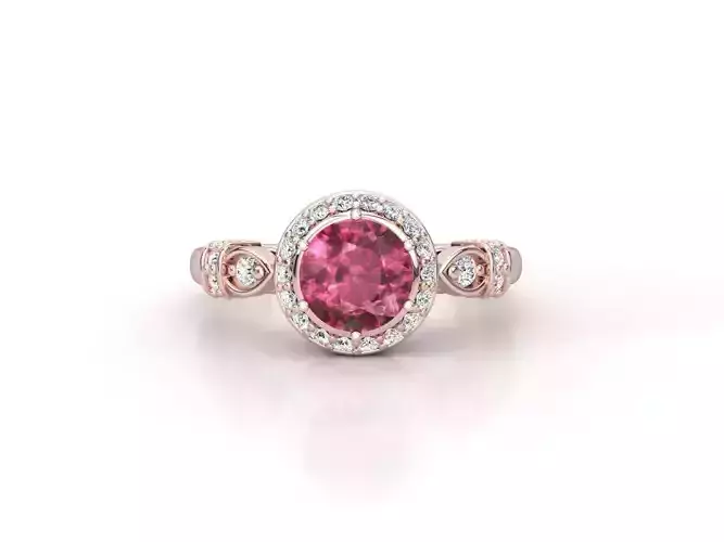 DI030 Art deco halo diamond  engagment ring in rose gold