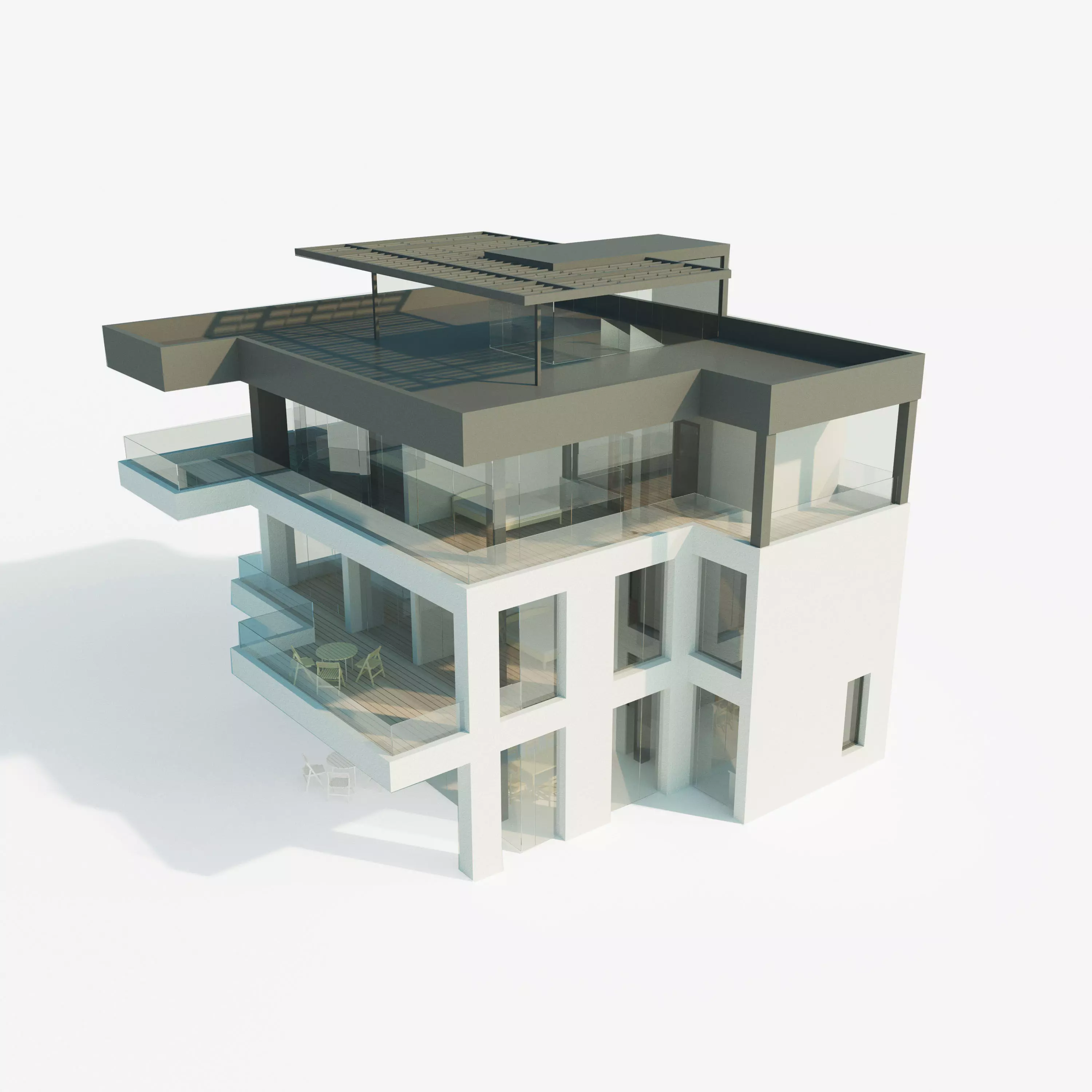 Villa  House Low-poly 3D model_0