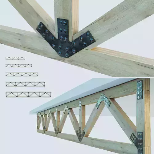 Set of wooden trusses with parallel belts Low-poly 3D model