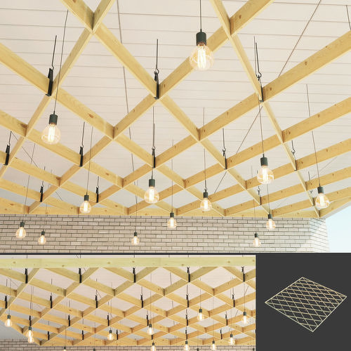 Wooden suspended ceiling 7 Low-poly 3D model