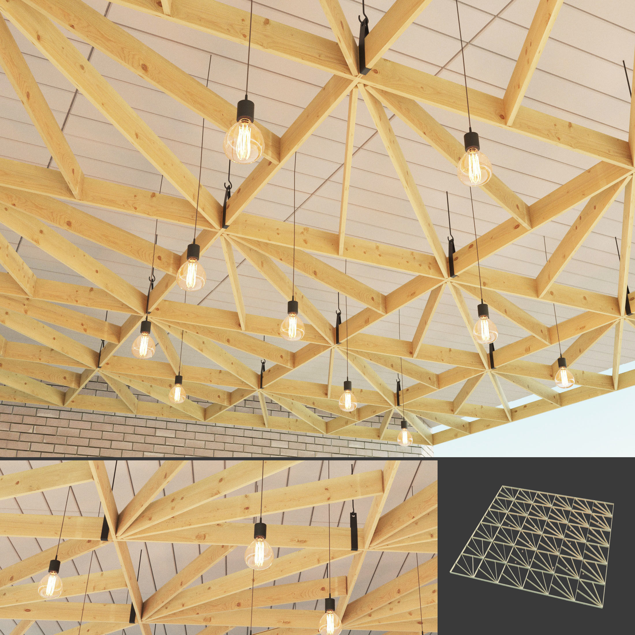 Wooden suspended ceiling 4 Low-poly 3D model_2