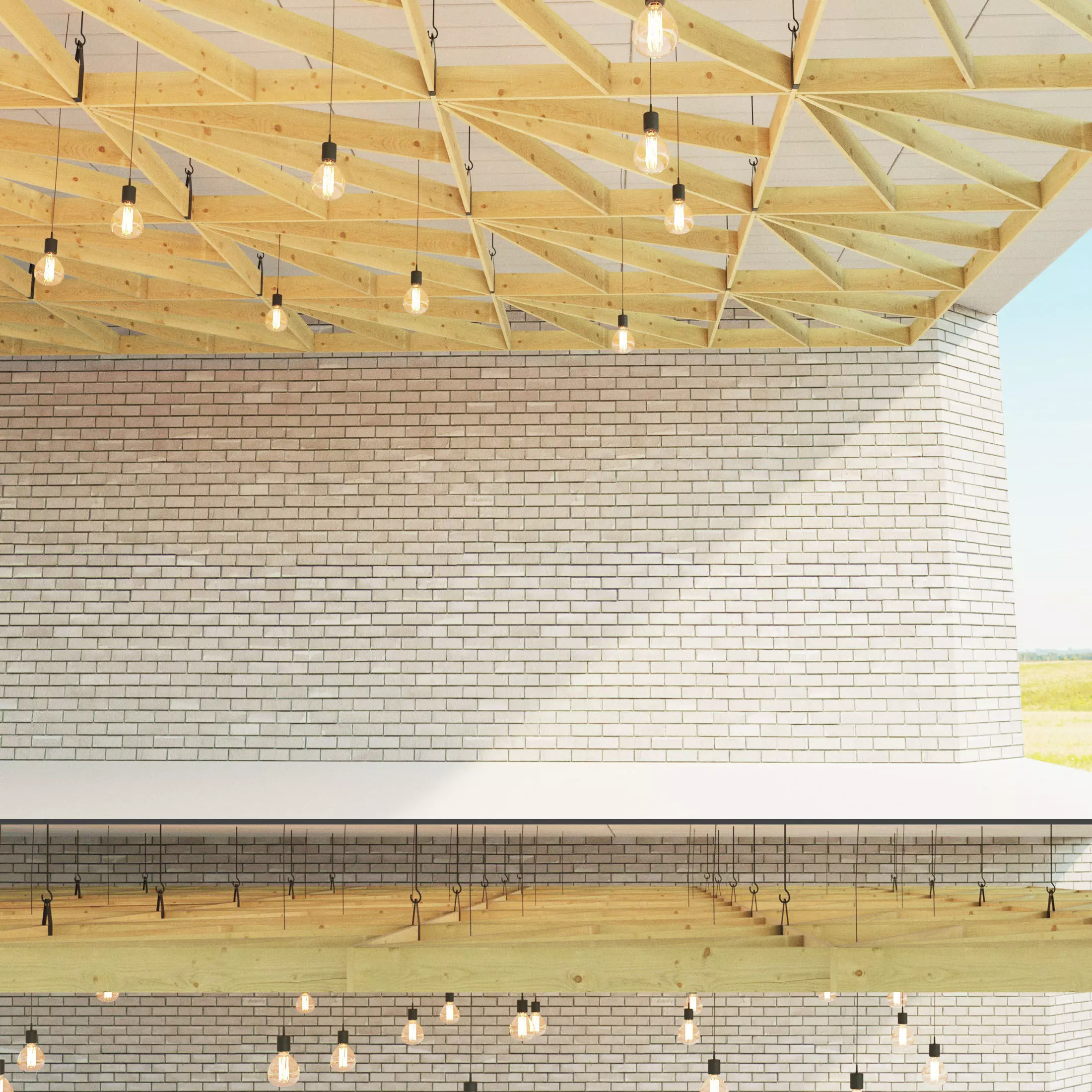 Wooden suspended ceiling 4 Low-poly 3D model_0