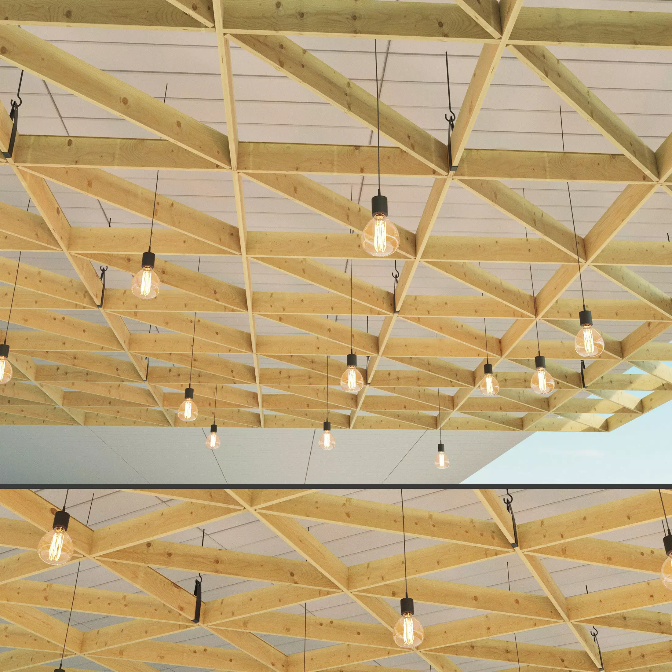 Wooden suspended ceiling 3 Low-poly 3D model_0