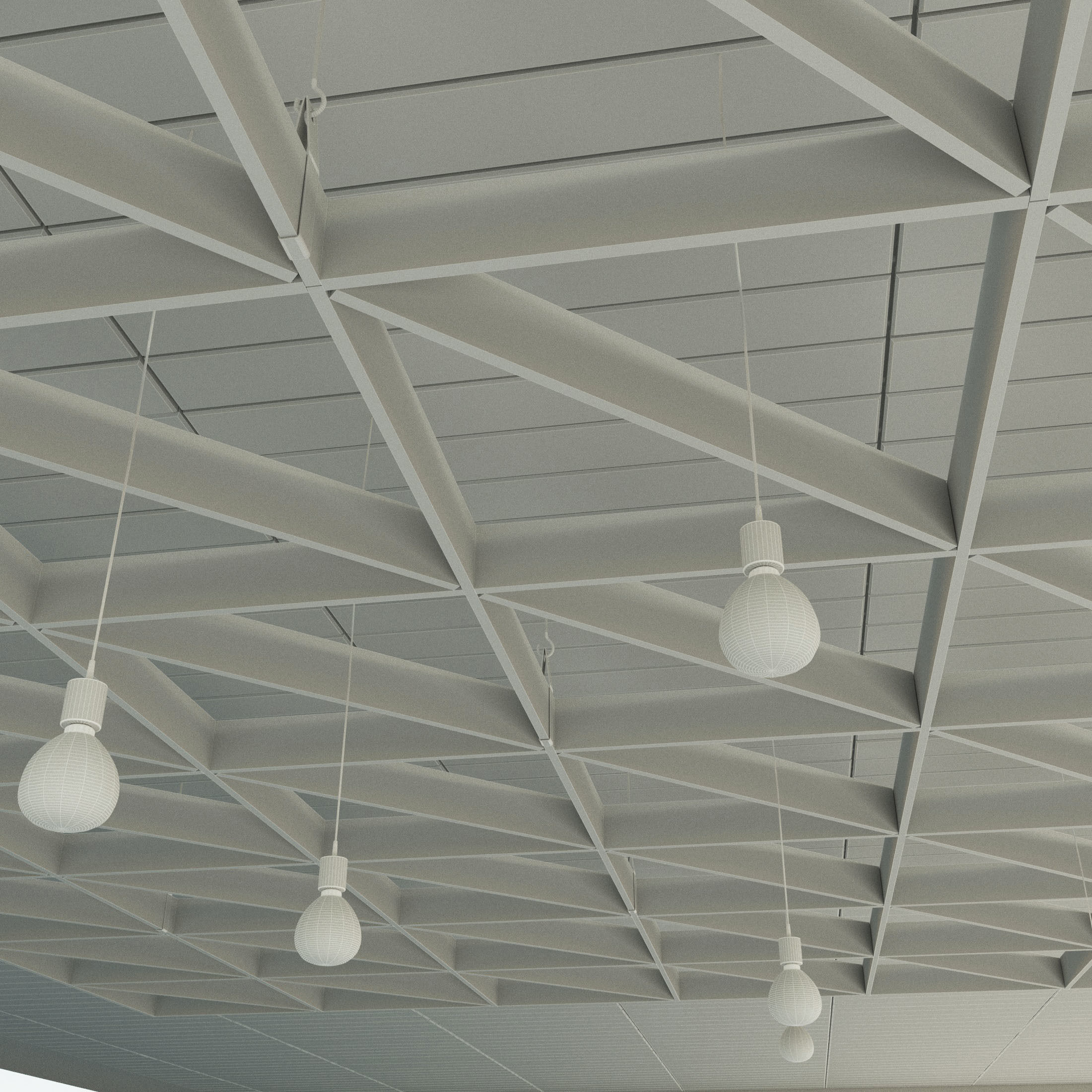 Wooden suspended ceiling 3 Low-poly 3D model_2