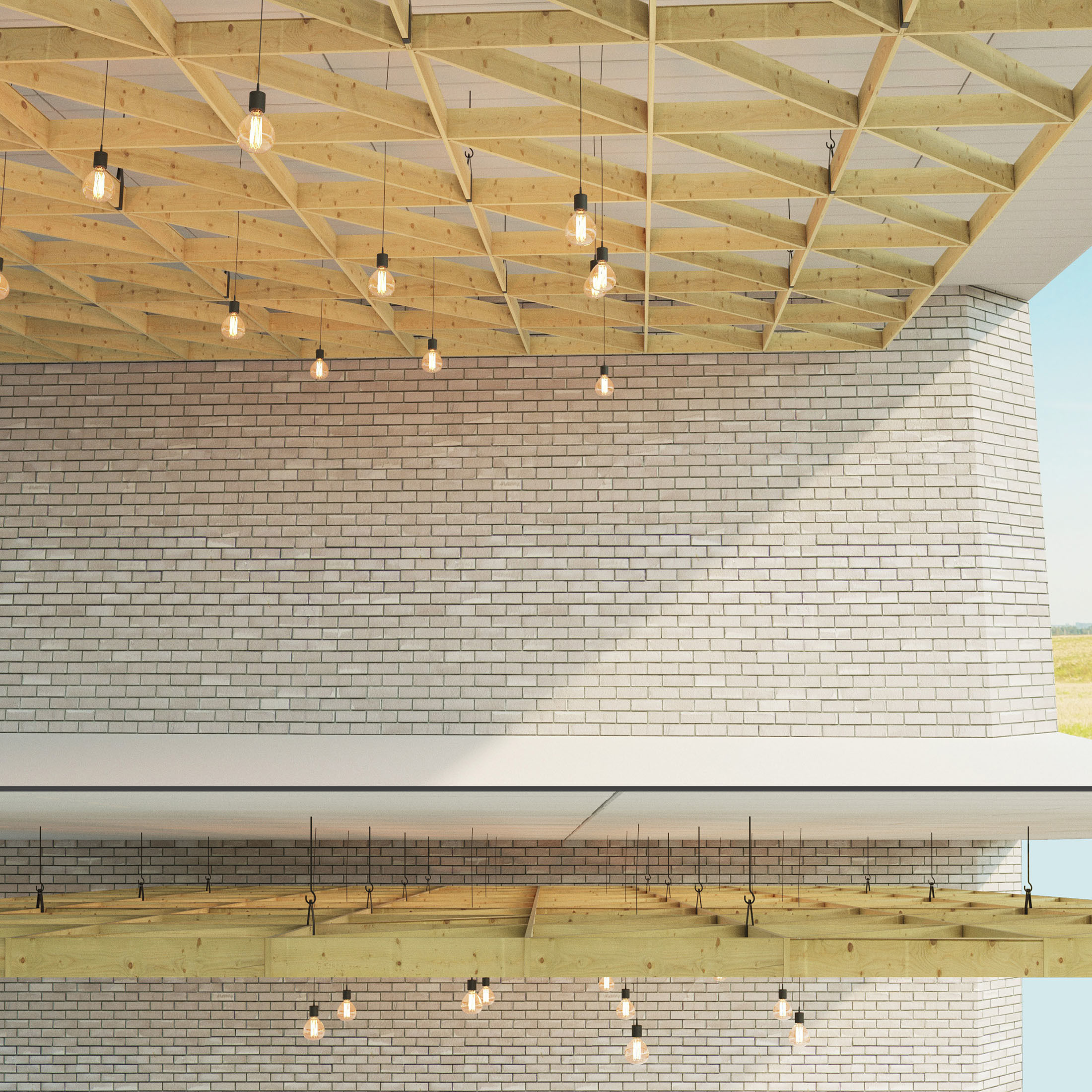 Wooden suspended ceiling 3 Low-poly 3D model_1
