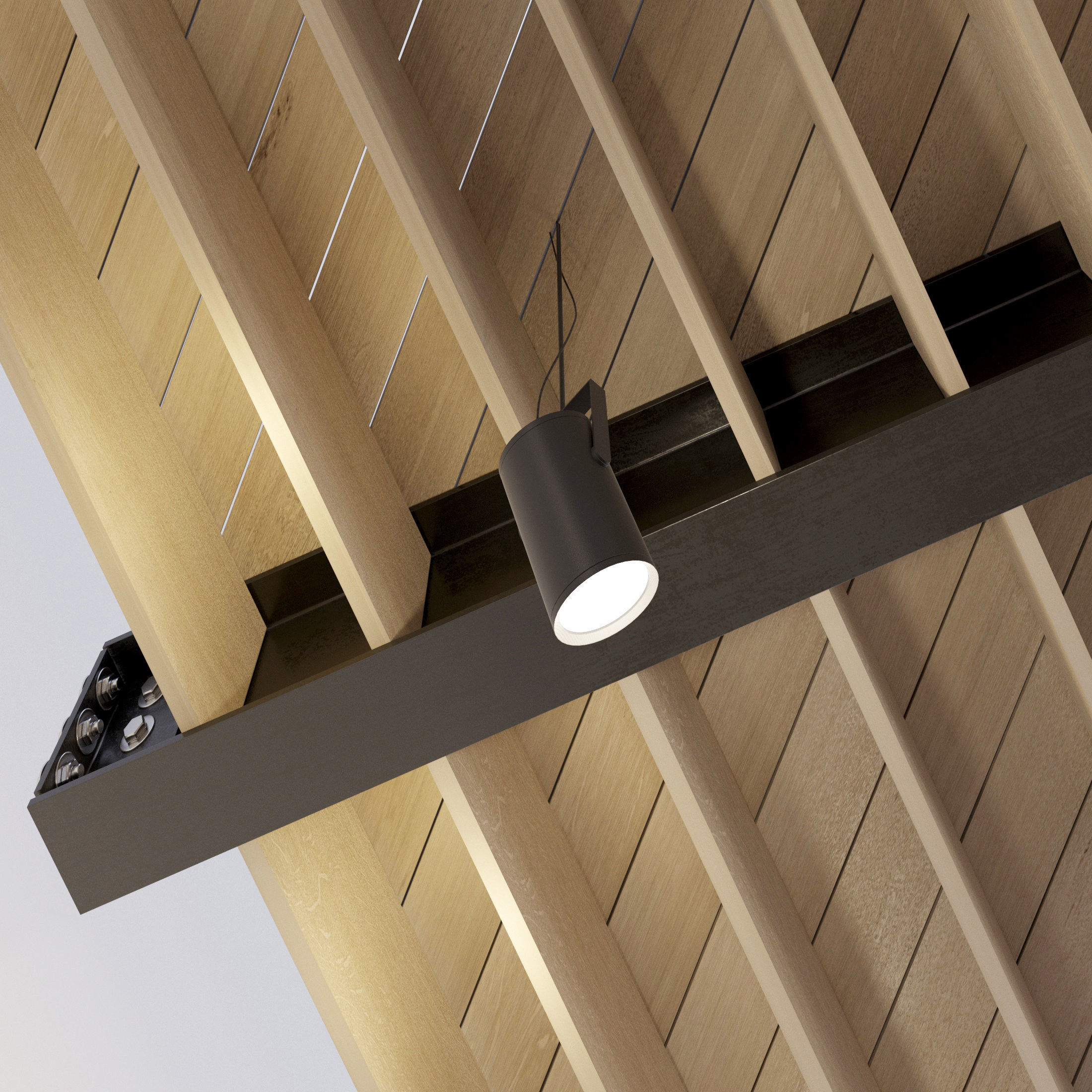 Wooden ceiling on metal beams 24 Low-poly 3D model_1