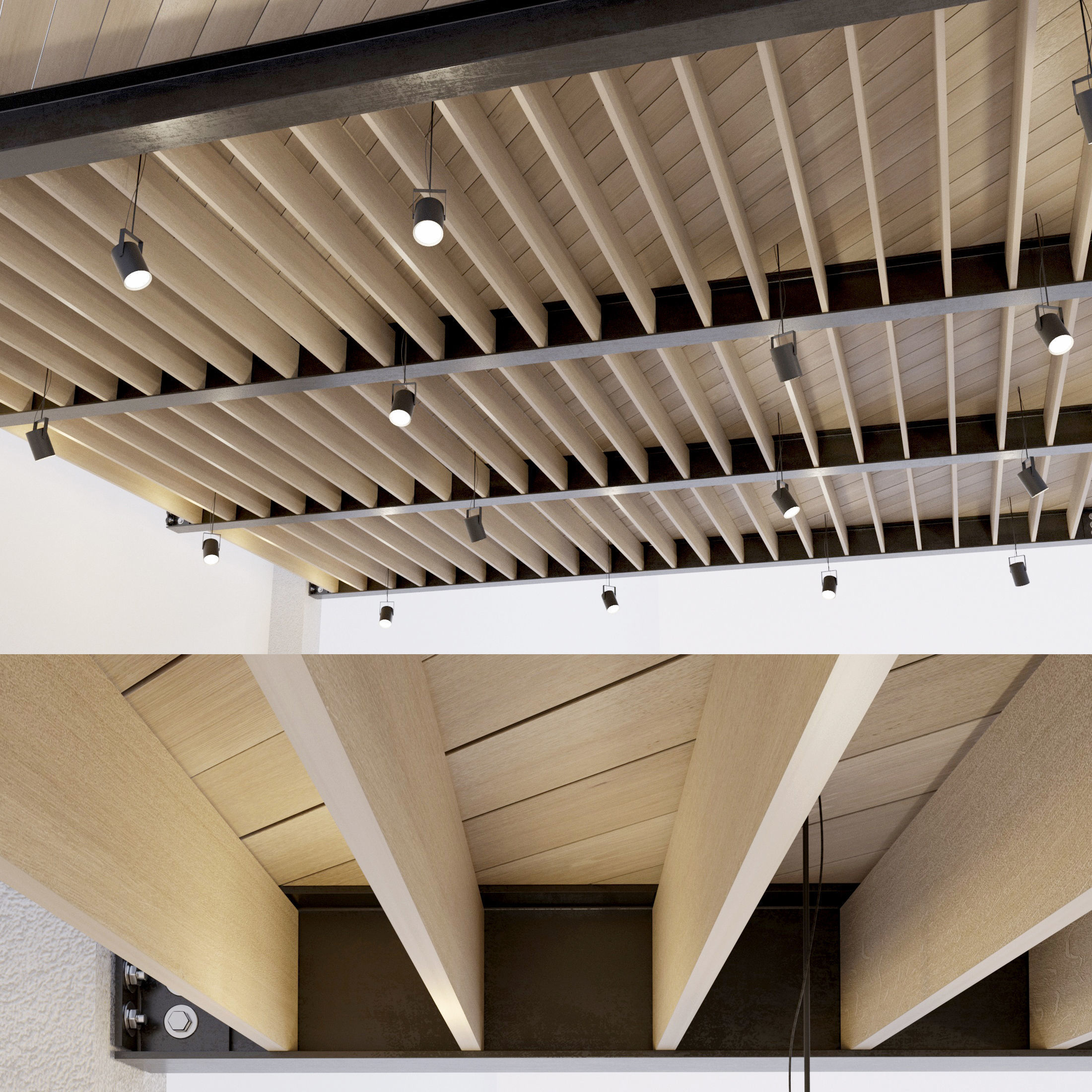 Wooden ceiling on metal beams 24 Low-poly 3D model_2