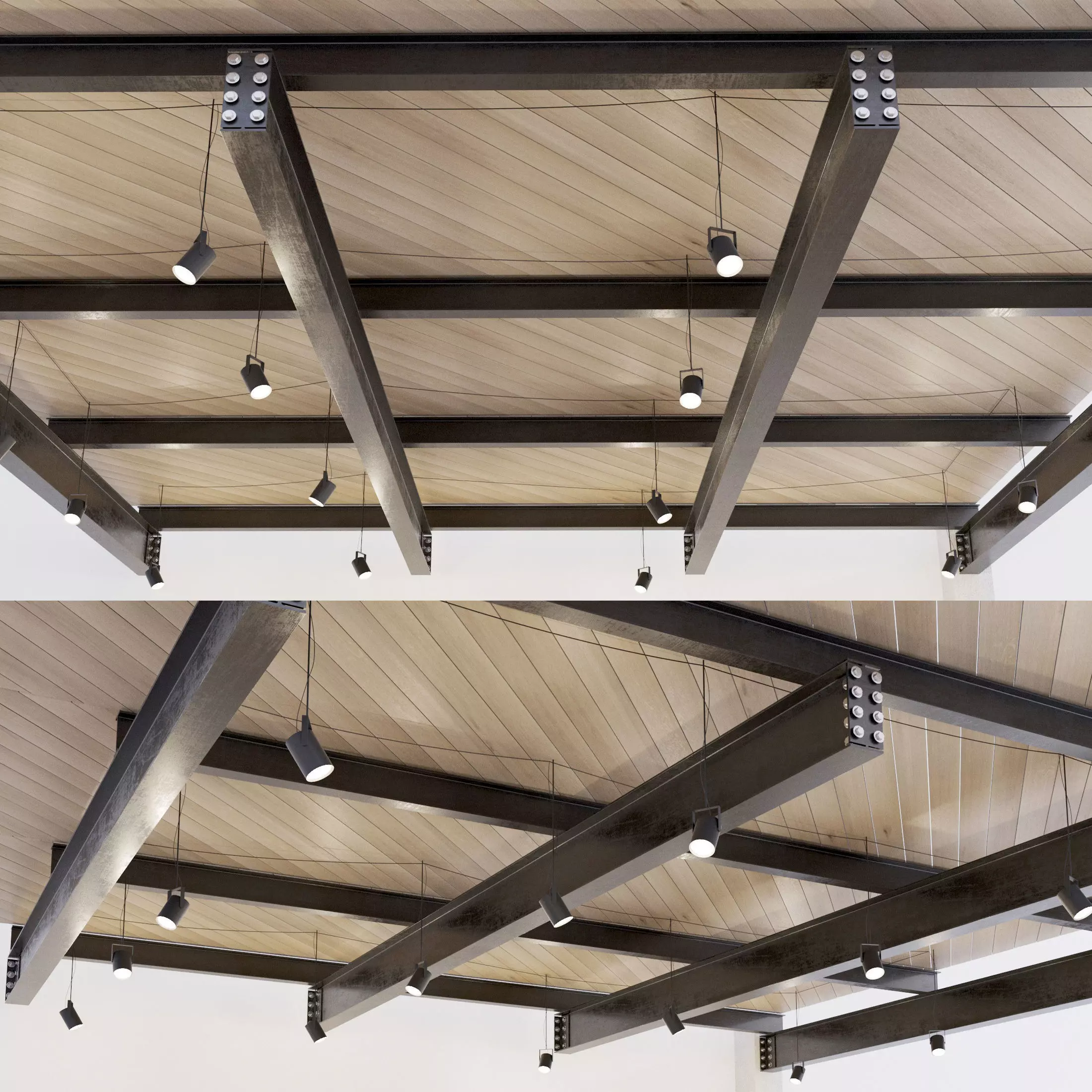 Wooden ceiling on metal beams 23 Low-poly 3D model_0