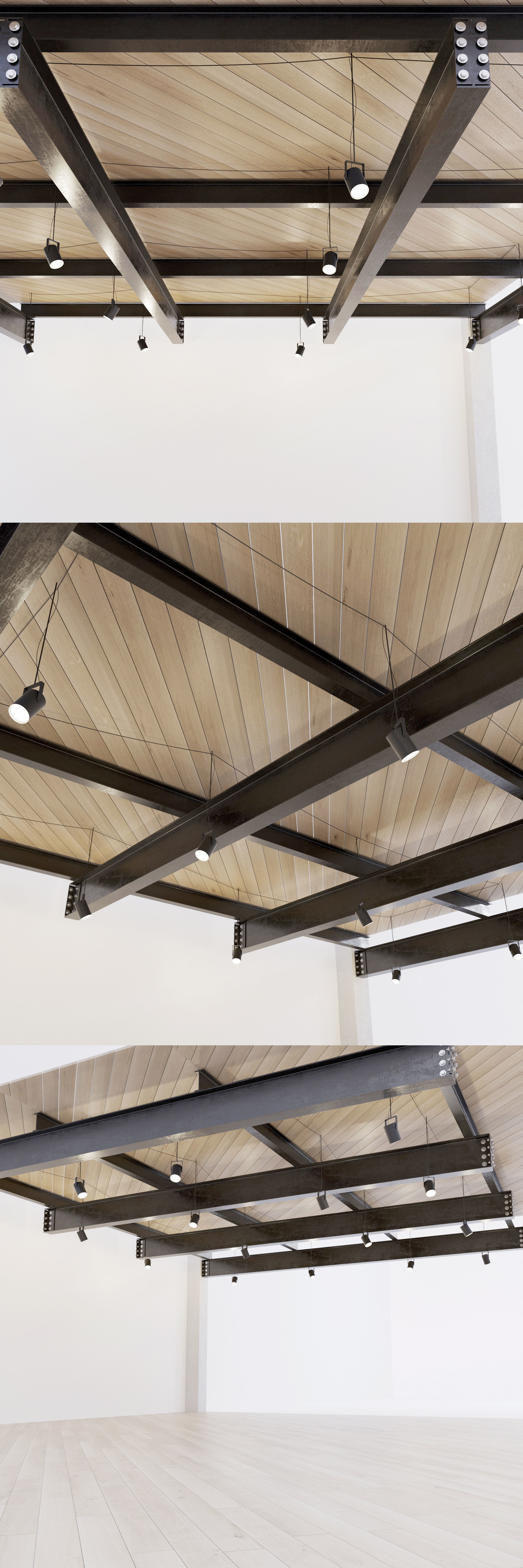Wooden ceiling on metal beams 23 Low-poly 3D model_1