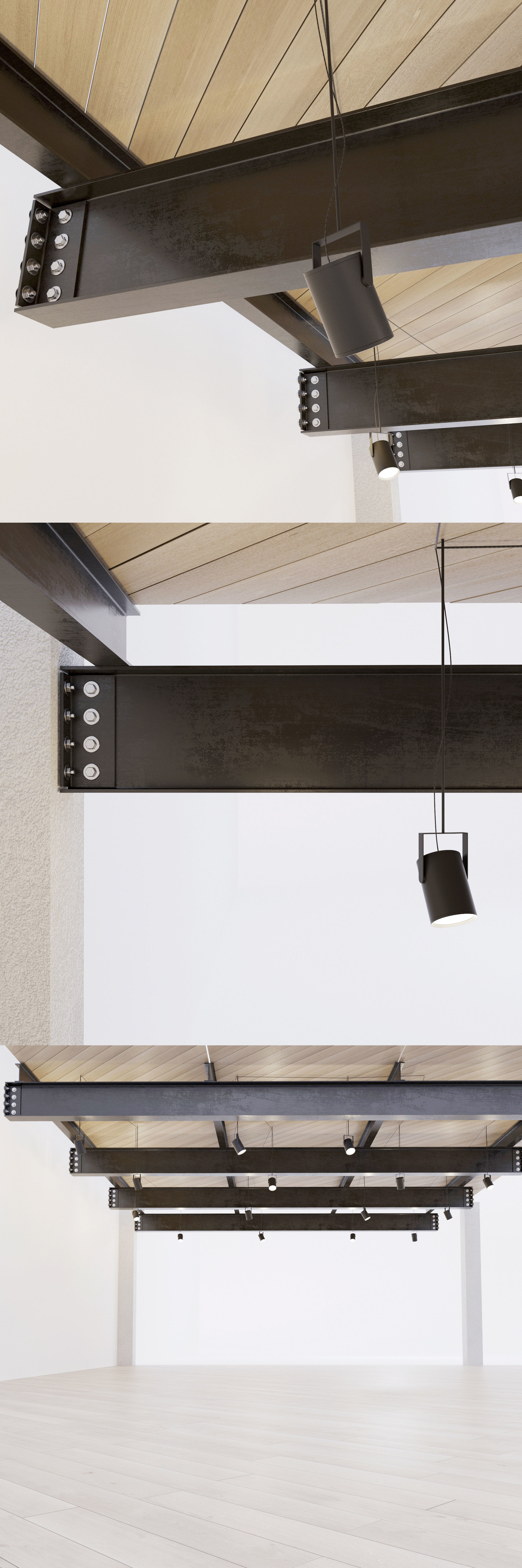 Wooden ceiling on metal beams 23 Low-poly 3D model_2