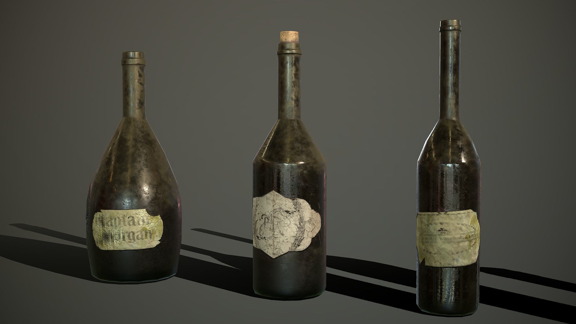 Low poly model of old glass bottles Low-poly 3D model_3