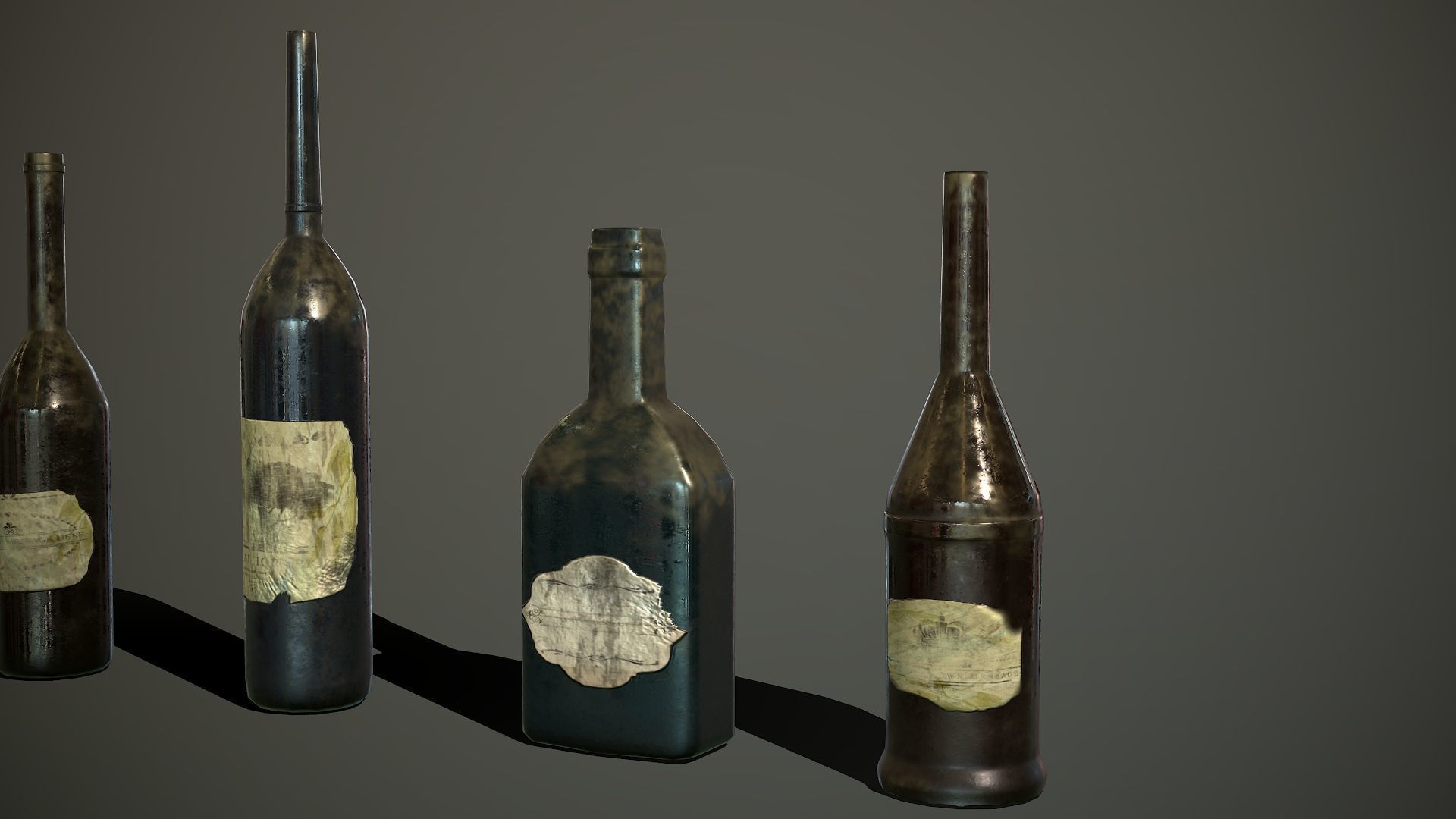 Low poly model of old glass bottles Low-poly 3D model_4
