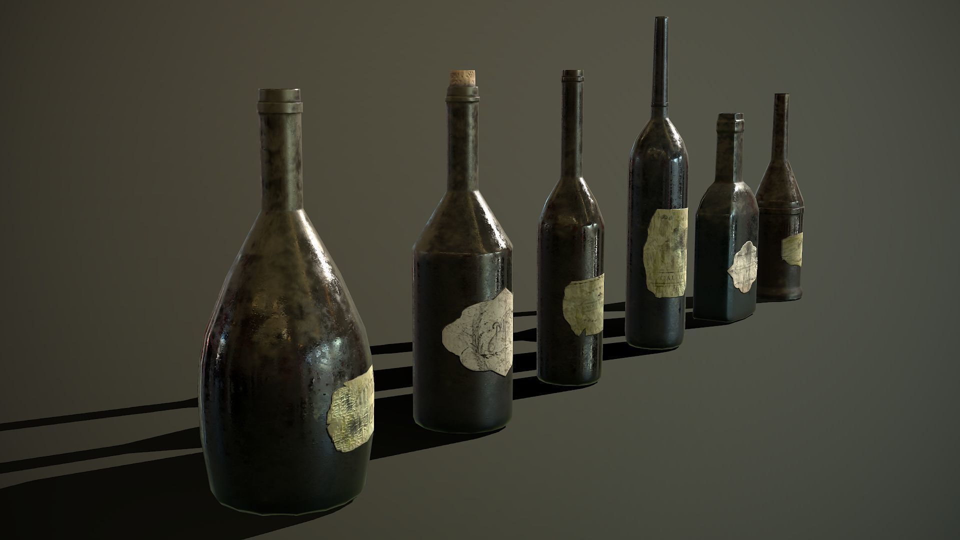 Low poly model of old glass bottles Low-poly 3D model_2