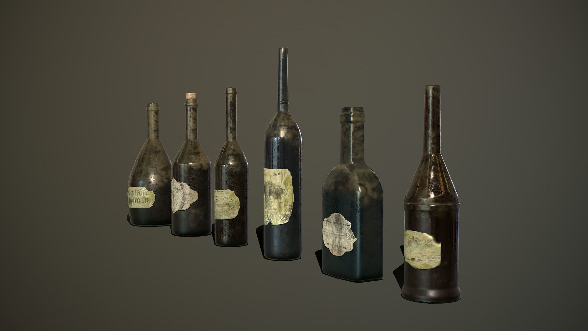 Low poly model of old glass bottles Low-poly 3D model_1