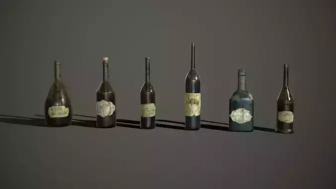 Low poly model of old glass bottles Low-poly 3D model