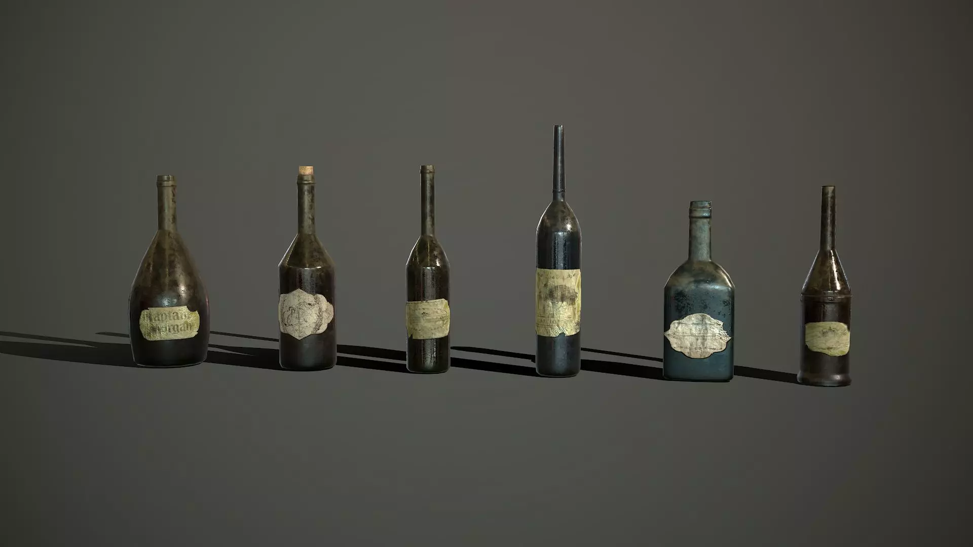 Low poly model of old glass bottles Low-poly 3D model_0