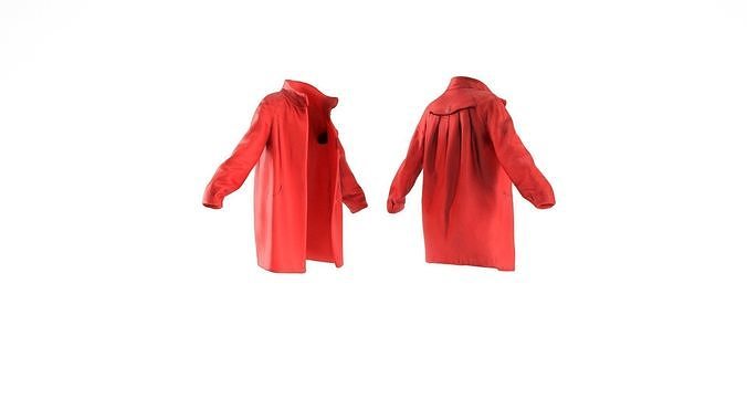 Red wool female coat  Low-poly 3D model
