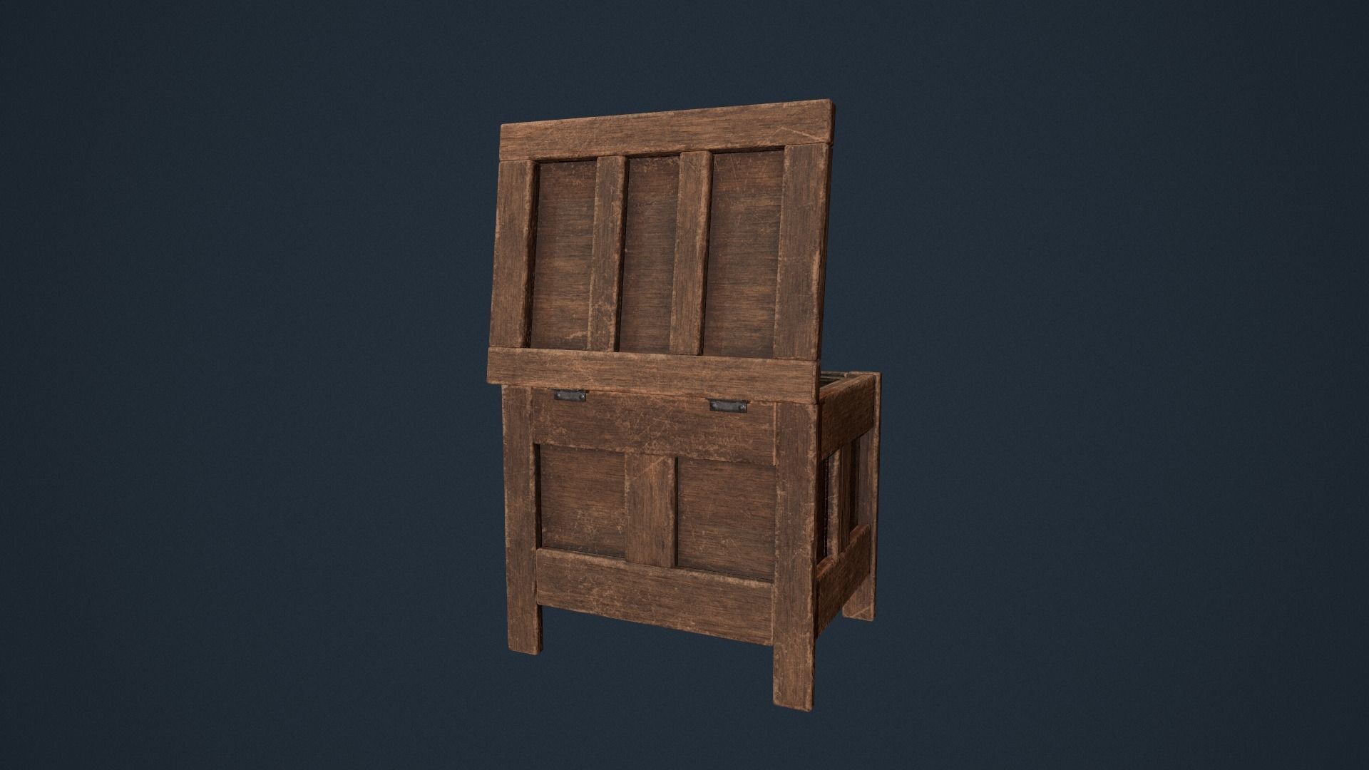 Medieval Wooden Chest Low-poly 3D model_7