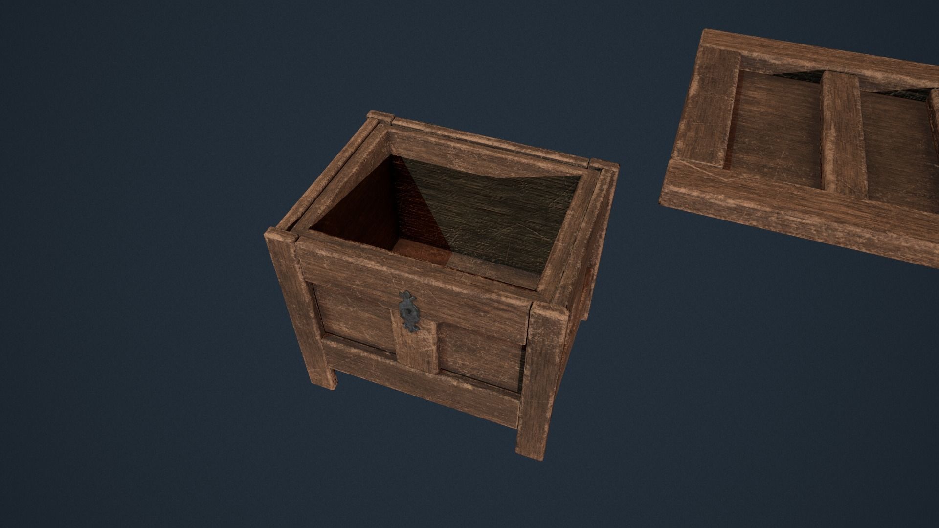 Medieval Wooden Chest Low-poly 3D model_5