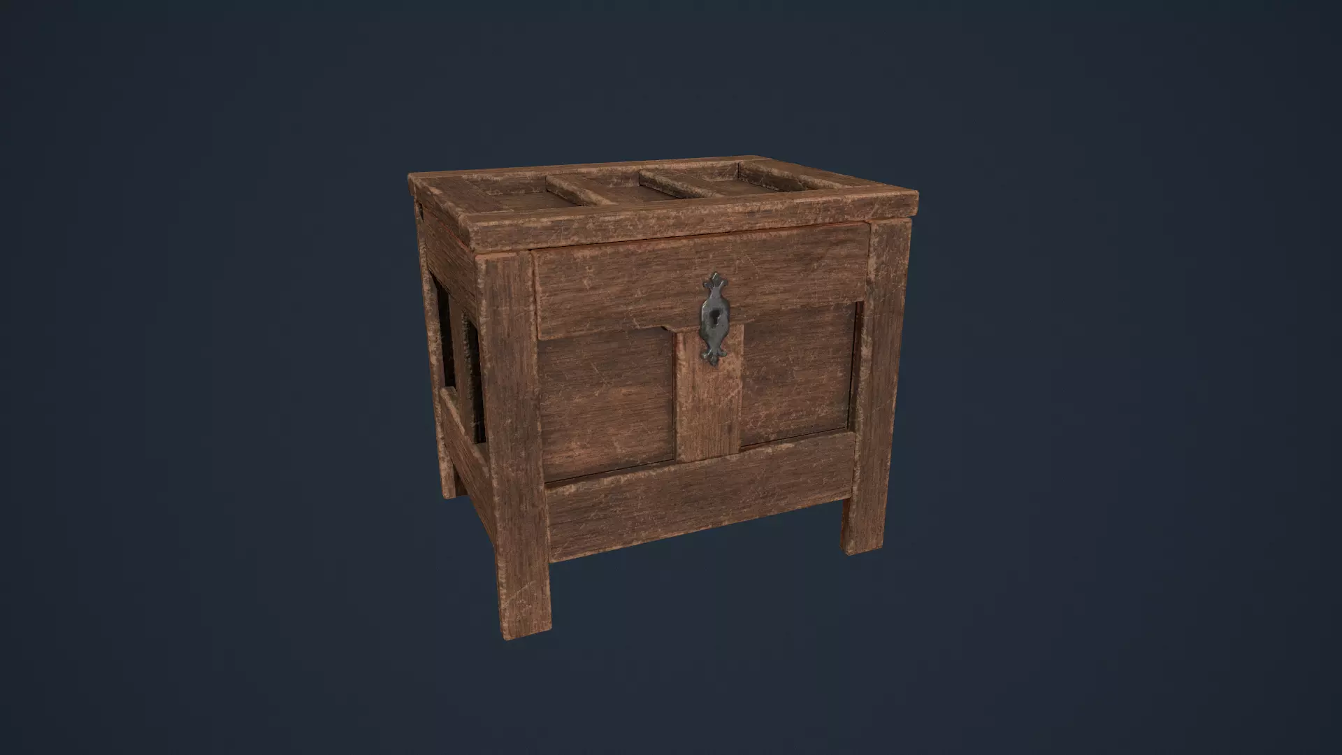 Medieval Wooden Chest Low-poly 3D model_0