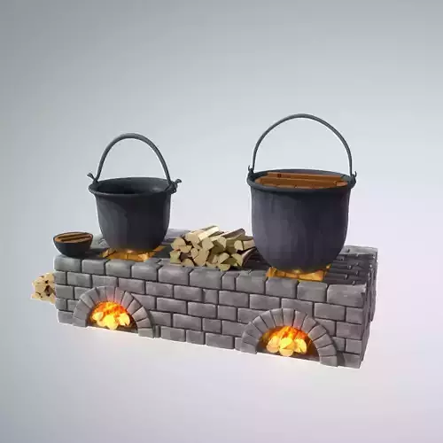 Fireplace Area with Pots and woods 3D model
