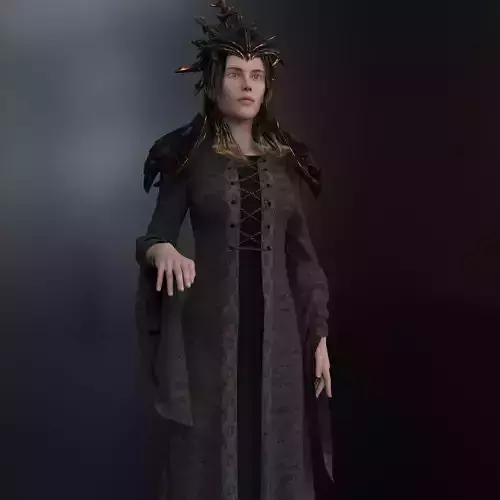 Queen woman in long dress Low-poly 3D model
