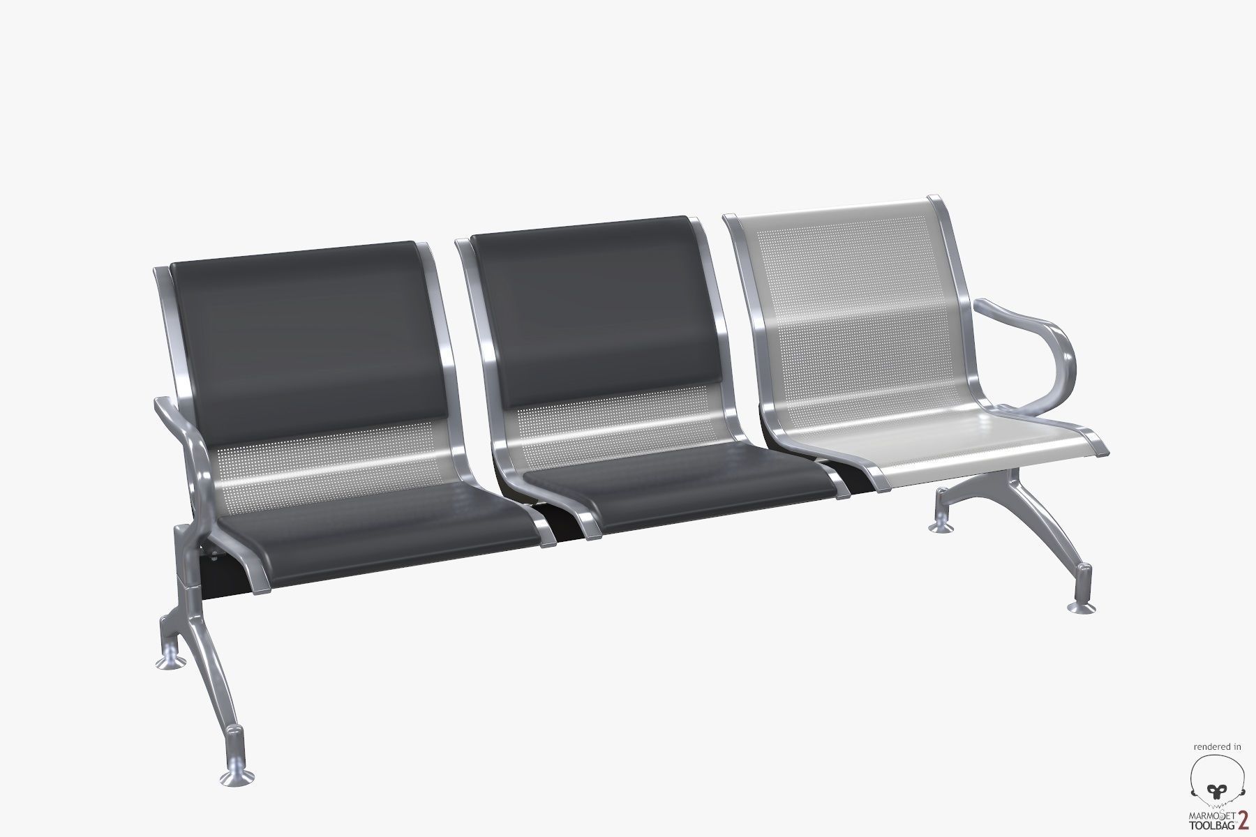 Waiting chair 3 Seats  3D model_2