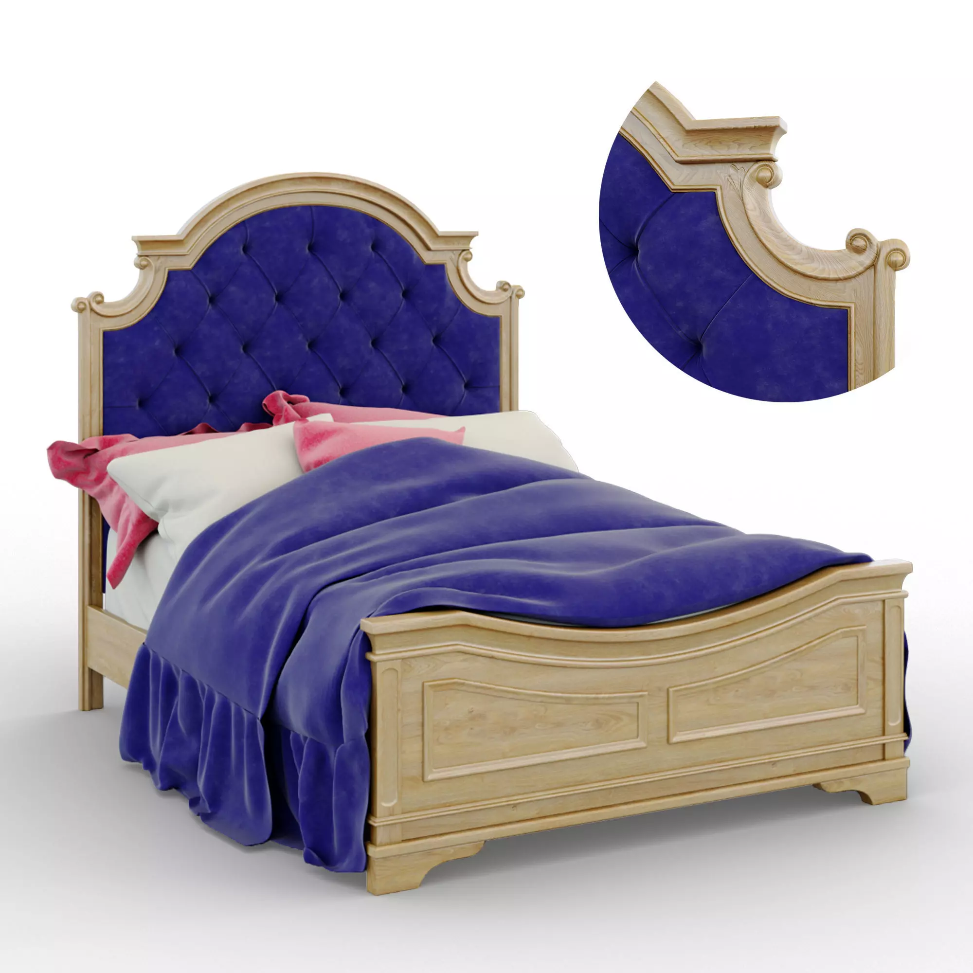 Magnolia Manor Antique White Queen Upholstered Panel Bed 3D model