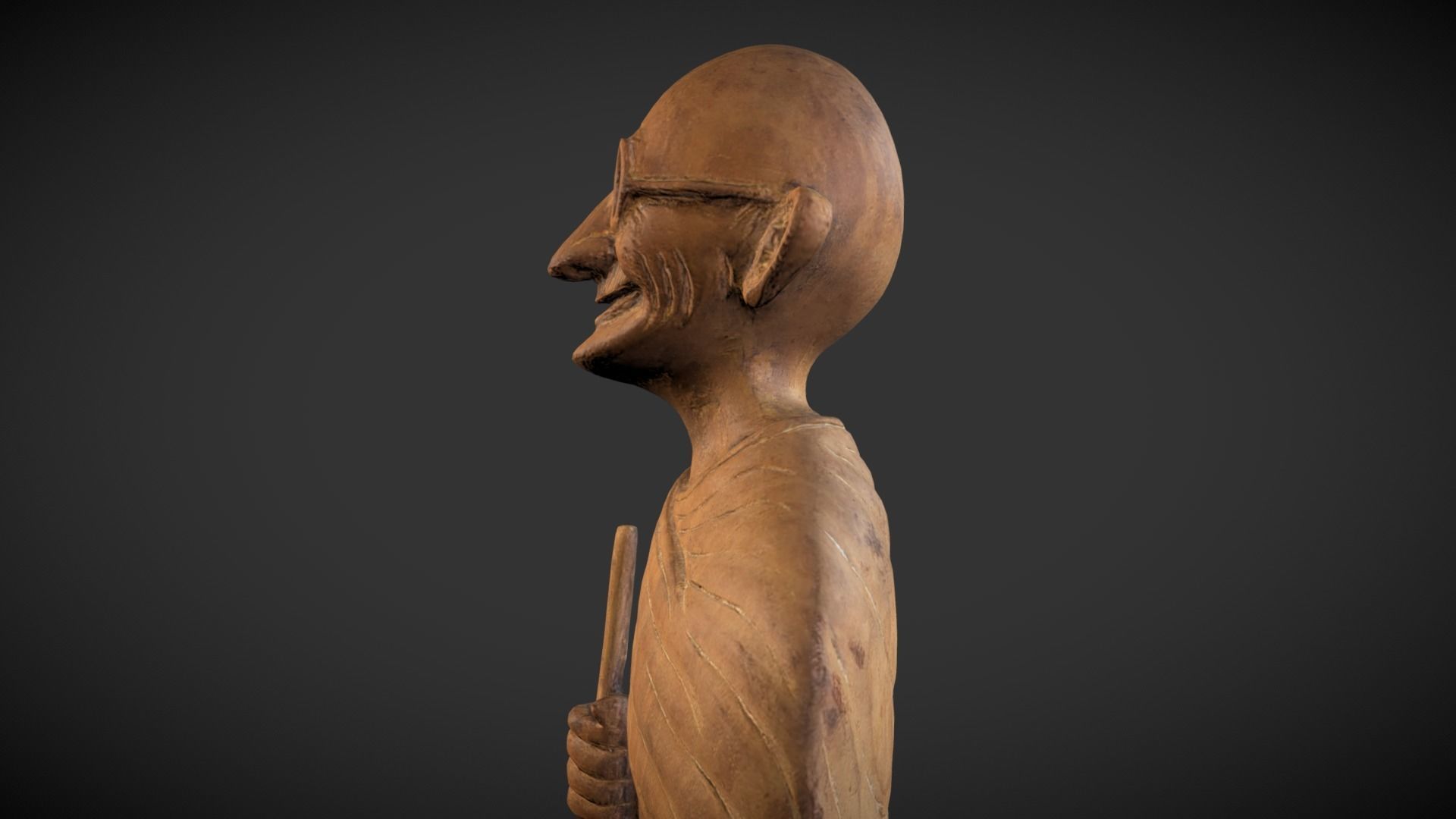 Wooden Gandhi Low-poly 3D model_6