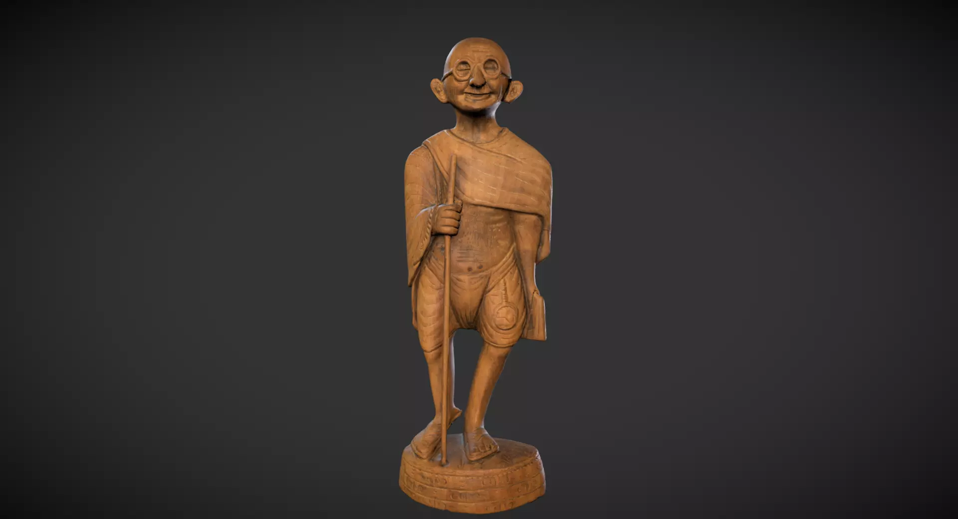 Wooden Gandhi Low-poly 3D model_0