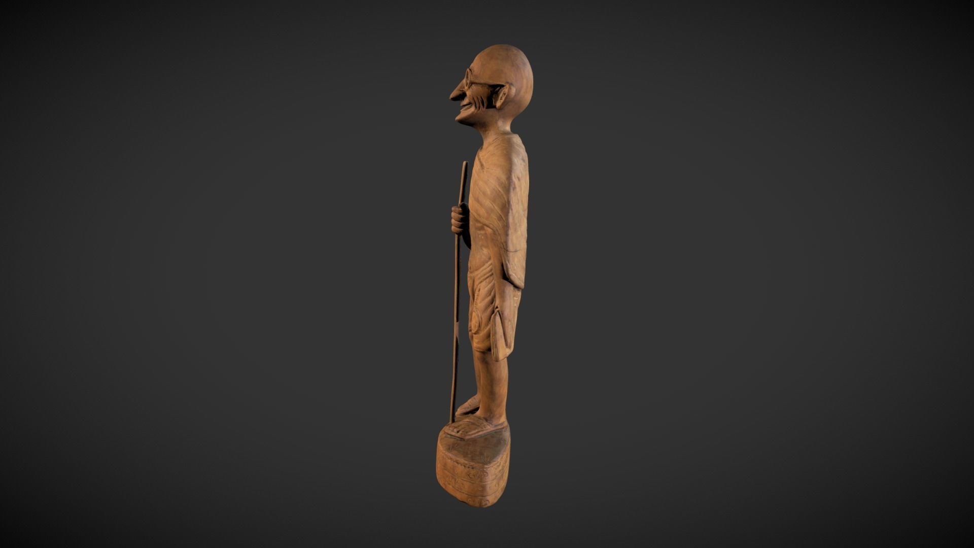 Wooden Gandhi Low-poly 3D model_4