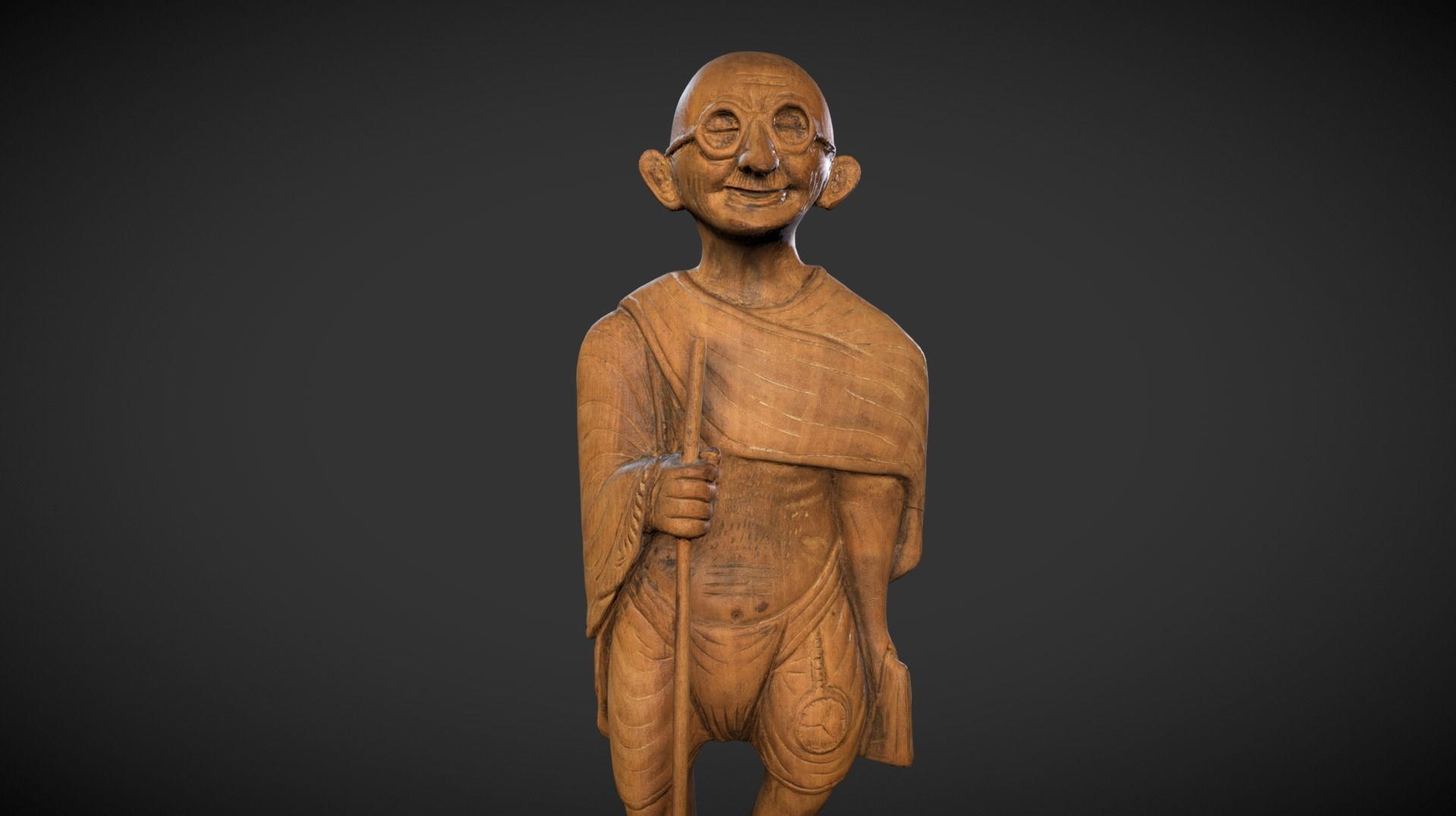 Wooden Gandhi Low-poly 3D model_5