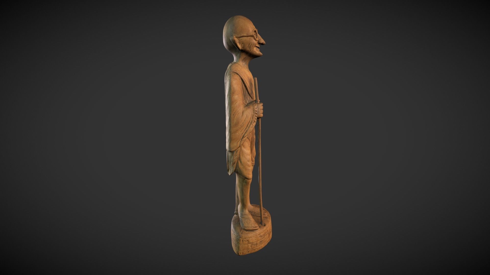 Wooden Gandhi Low-poly 3D model_2