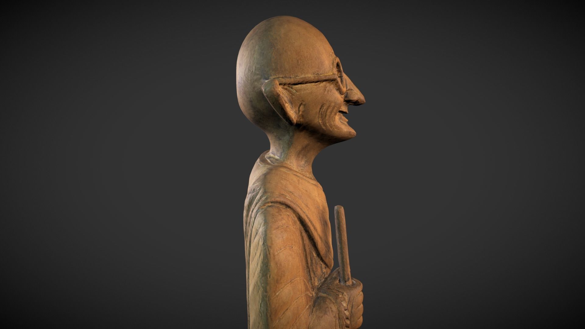 Wooden Gandhi Low-poly 3D model_8