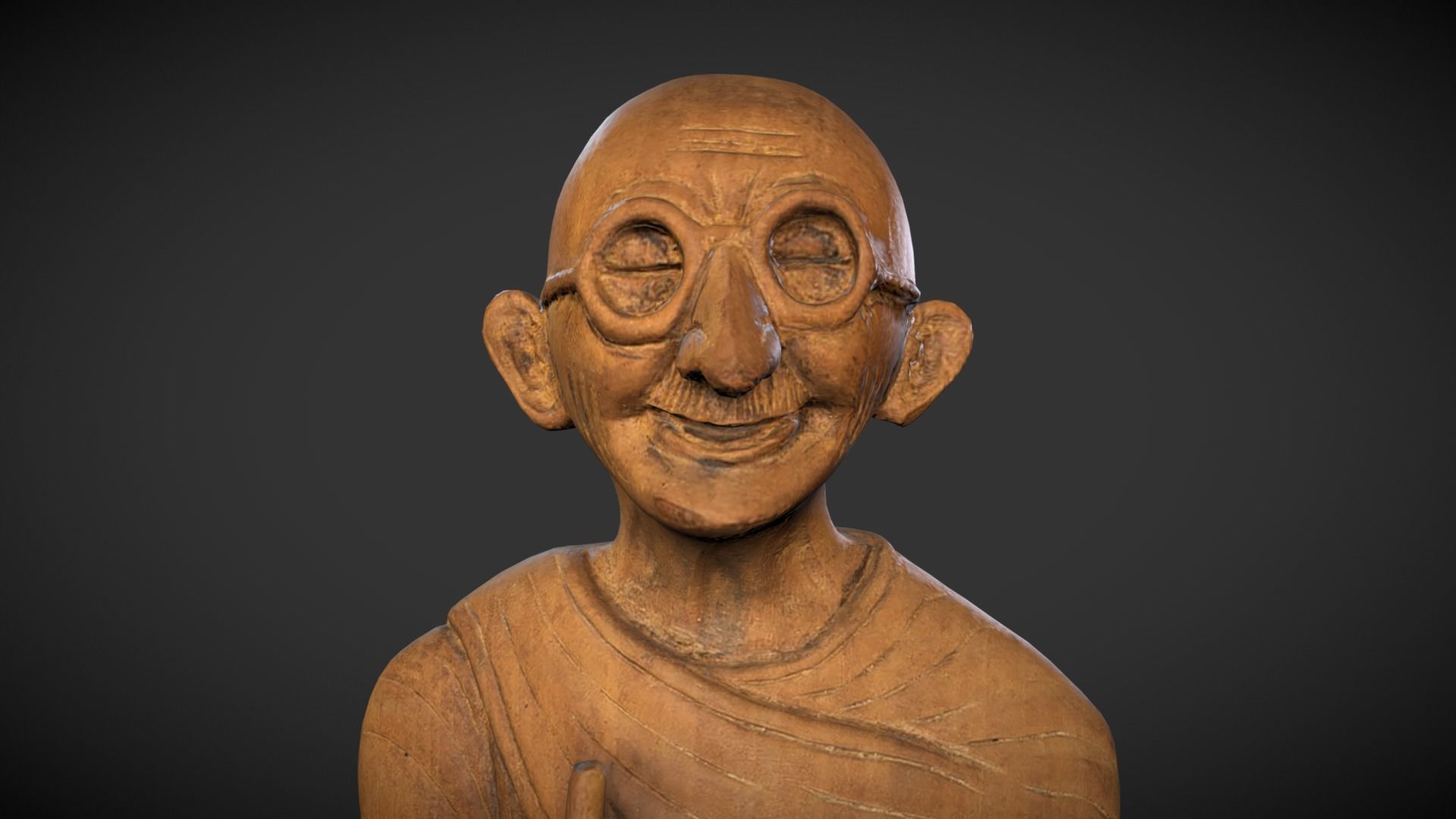 Wooden Gandhi Low-poly 3D model_15