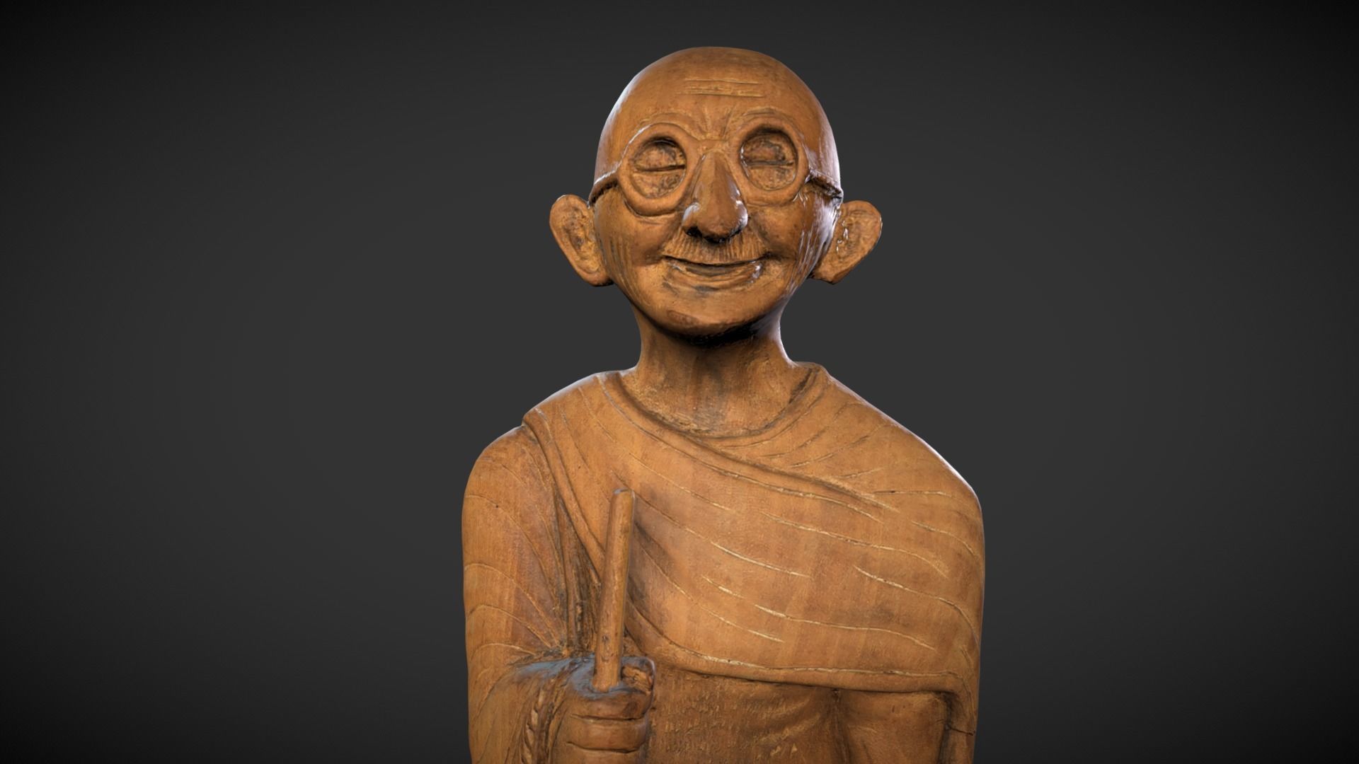 Wooden Gandhi Low-poly 3D model_7